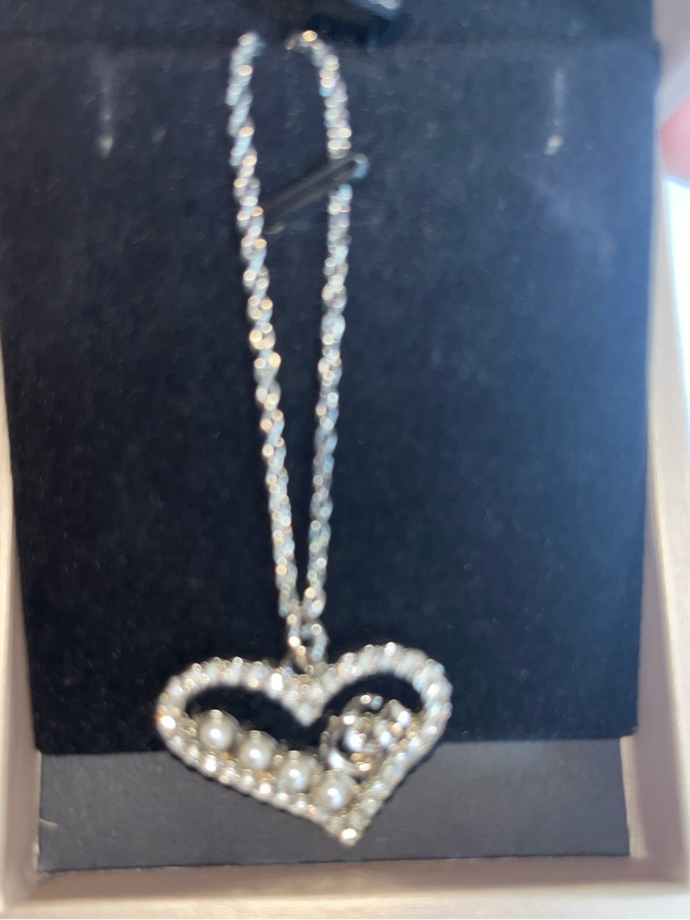 Silver Heart Pendant Necklace with Pearls